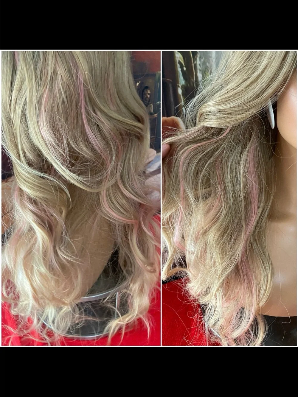 Lace center PINK stripe highlights blonde wig